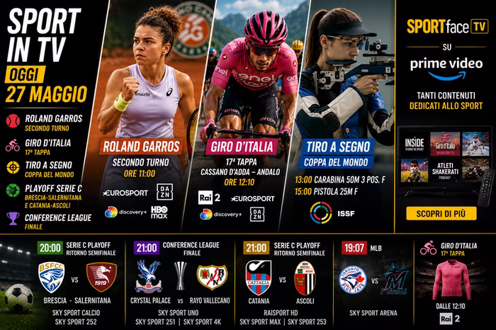 Sport in tv oggi 27 maggio: Roland Garros, Giro d’Italia e Sportface su Prime Video – SPORTFACE.IT
