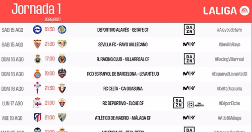 Liga 26-27: estos son los horarios de las primeras jornadas de Primera división