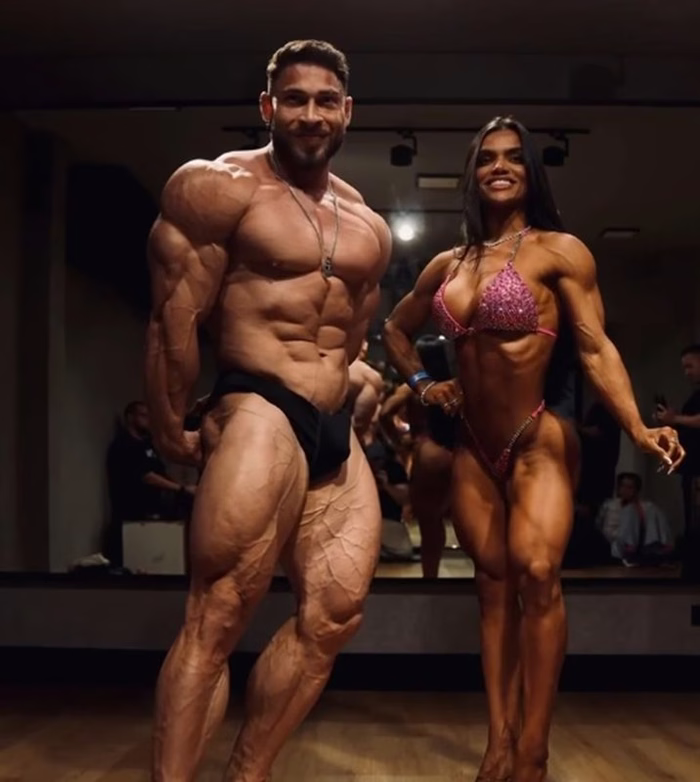 Ramon Dino e esposa ensaiam poses juntos antes de evento em Curitiba