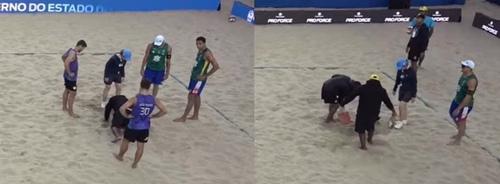 Vôlei de praia em Copacabana: garrafa enterrada interrompe jogo