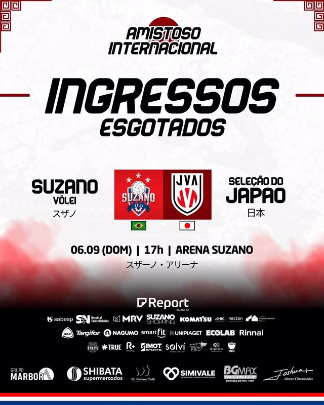Suzano Vôlei x Seleção do Japão: ingressos para amistoso esgotam em cinco horas