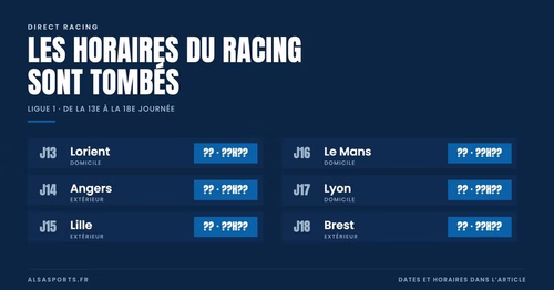 Lyon, Lille, Brest : le Racing connaît ses horaires